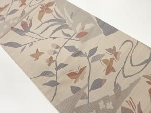 草花に蝶・鳥模様織出し洒落袋帯